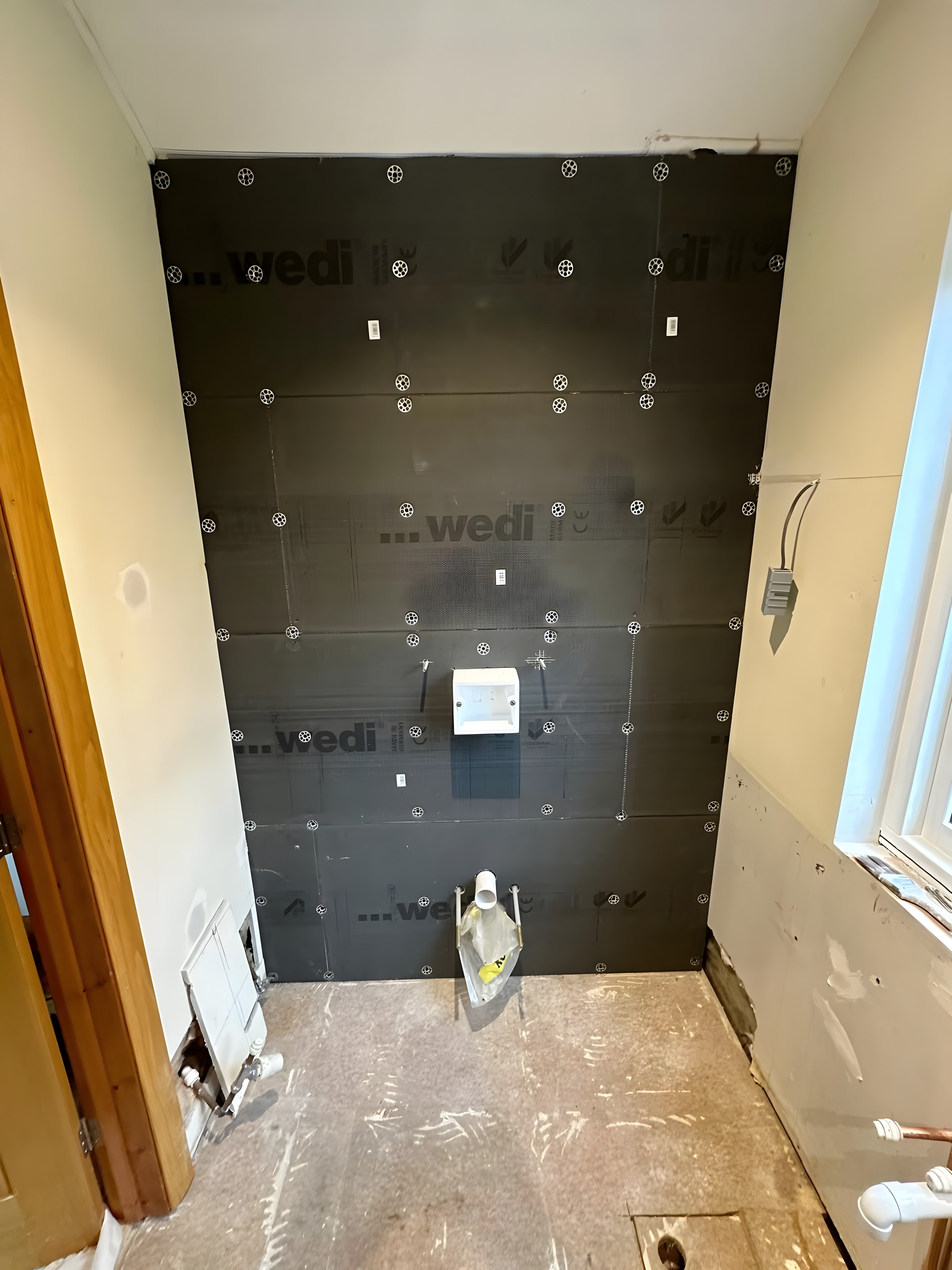 Shower room boarded before tiling